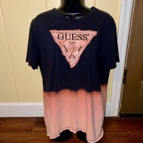 Guess Other - Guess Embossed Grunge Black Orange Colorblock Punk Short Sleeve Tee Size XL
